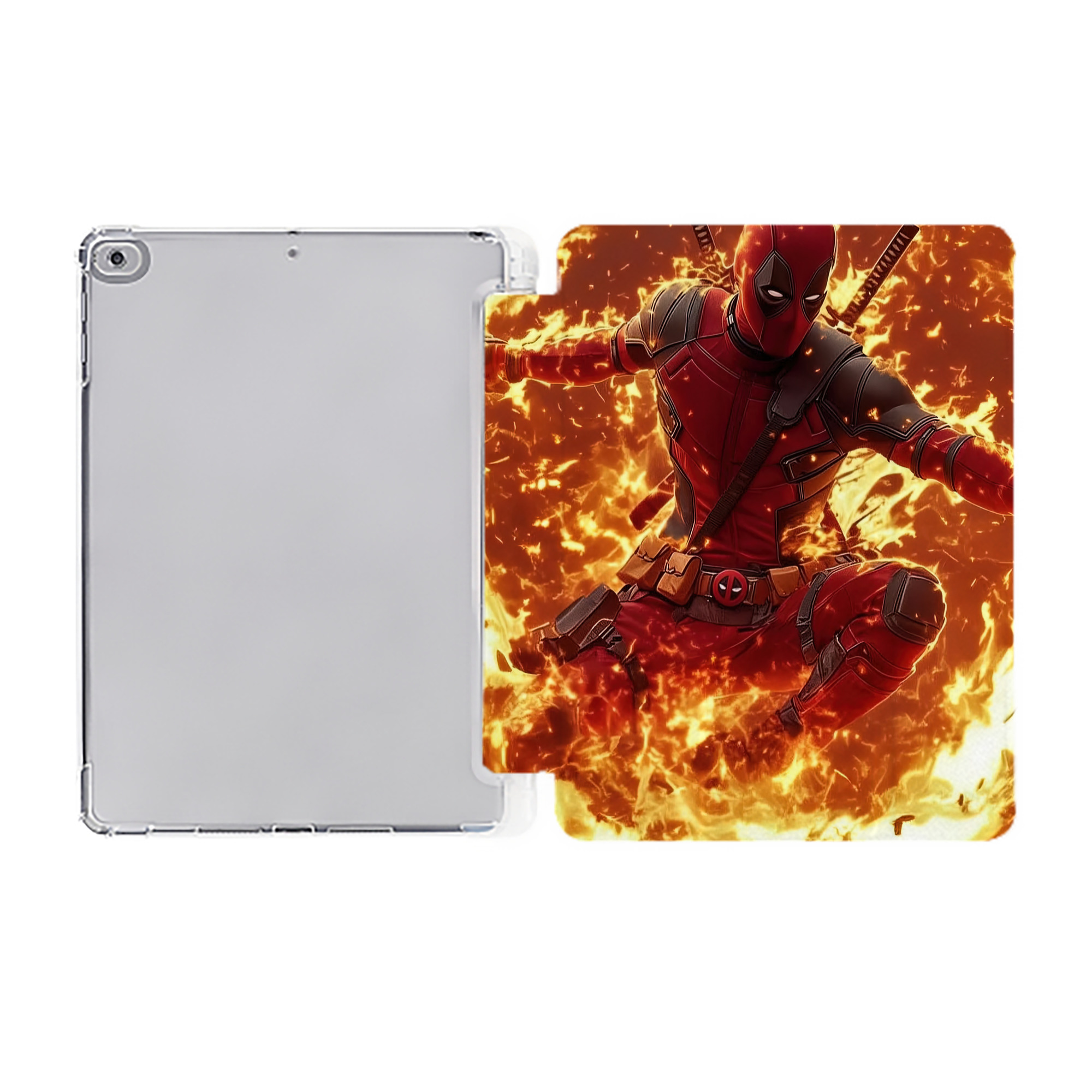 （画像用） Deadpool デッドプール IPad ケース ペン収納付き 三つ折りスタンド PUレザー×シリコン 対応機種9.5/10.5/10.9インチ
